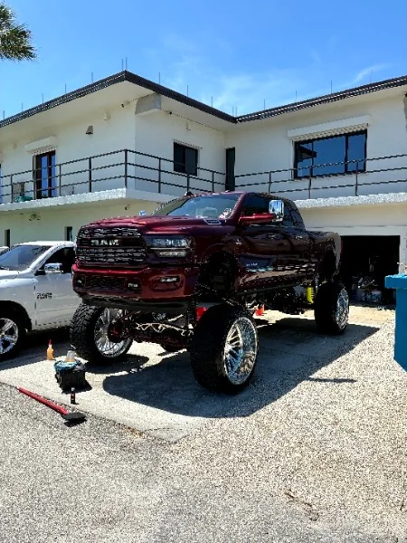 Detailed custom red pickup truck
